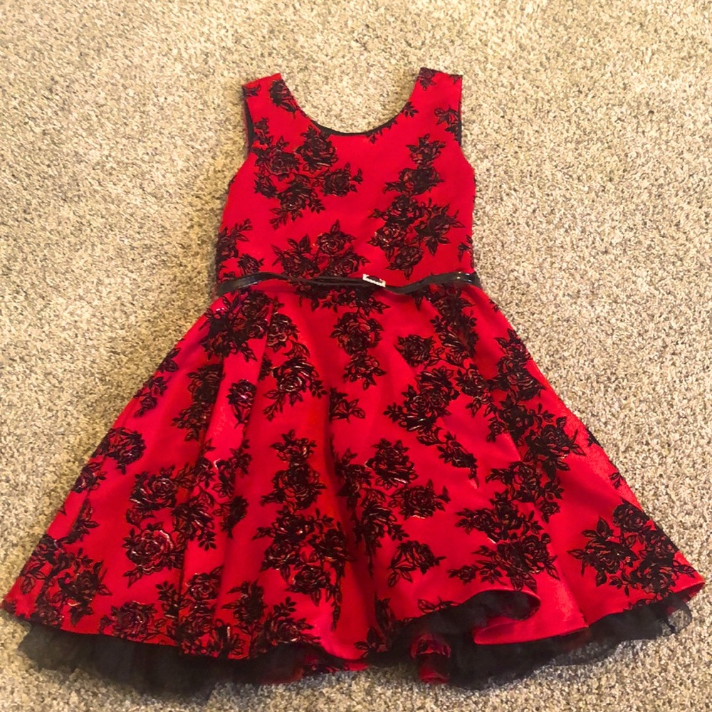 Knit works, Girls size 16 red dress, worn once. Comes with waist belt.